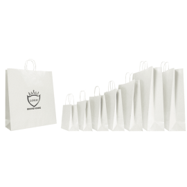 WEIßE KRAFTBOX TASCHE MIT FLACHEN GRIFFEN