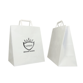 WHITE KRAFT BOX BAG WITH FLAT HANDLES