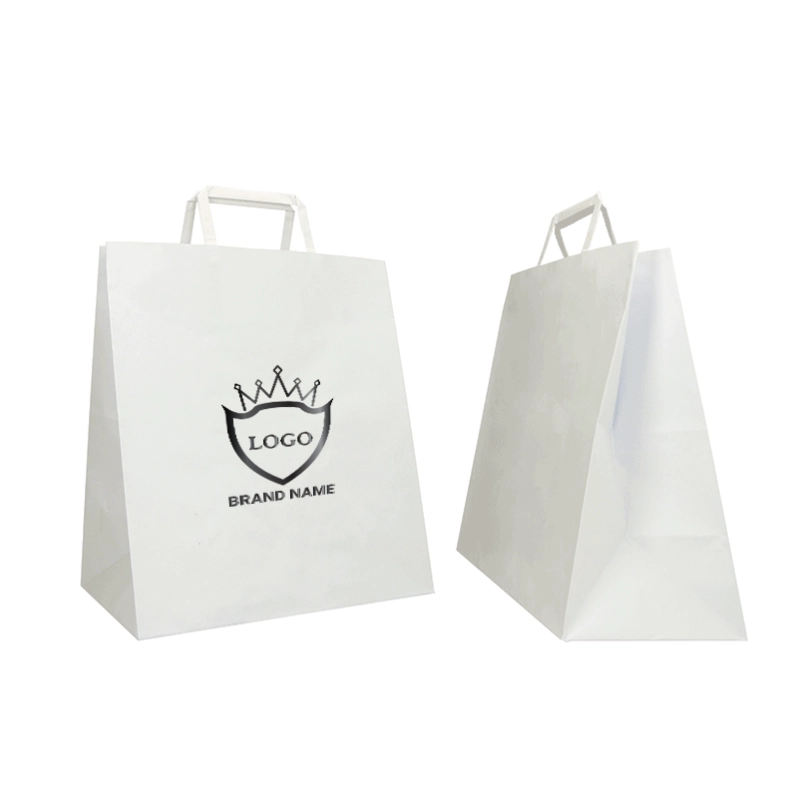 BORSA BOX IN CARTA KRAFT BIANCA CON MANICI PIATTI BORSA BOX IN CARTA KRAFT BIANCA CON MANICI PIATTI