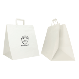 WEIßE KRAFTBOX TASCHE MIT FLACHEN GRIFFEN