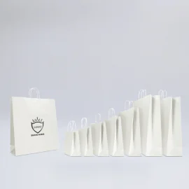 BORSA BOX IN CARTA KRAFT BIANCA CON MANICI PIATTI